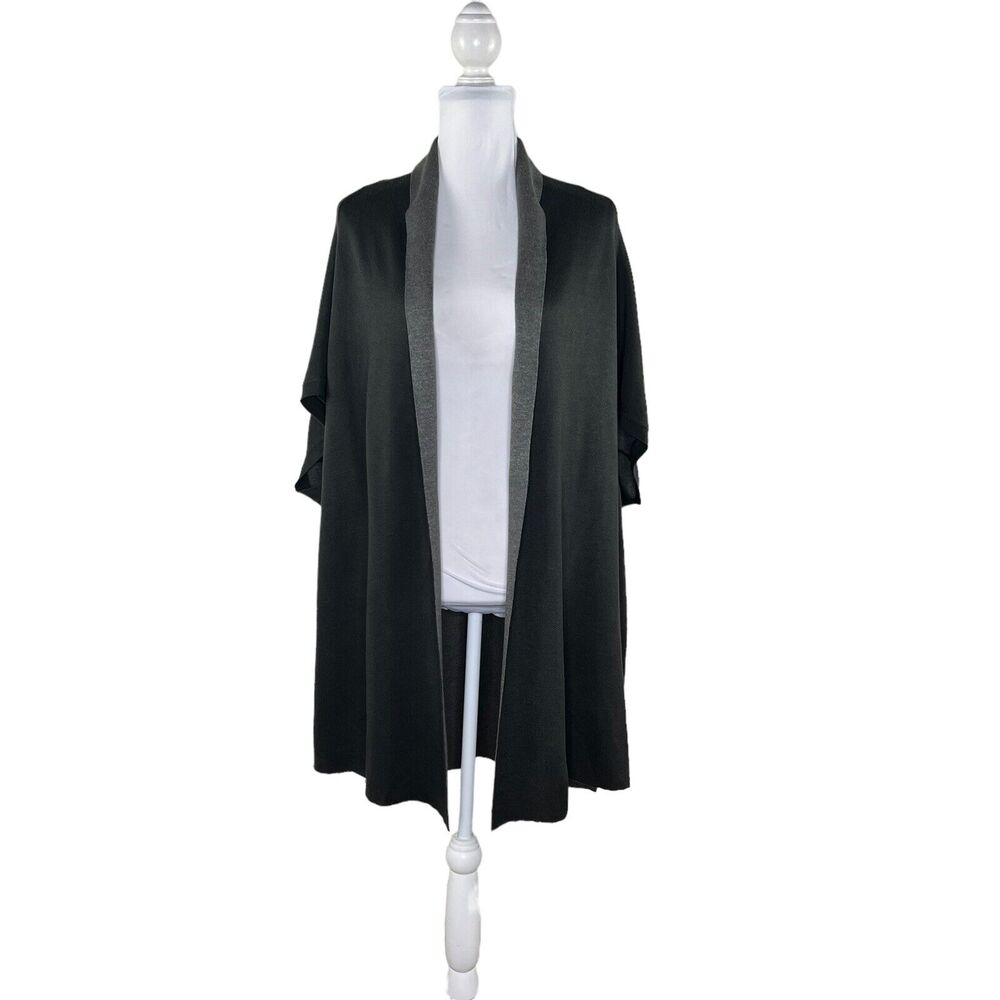 Ronen Chen Size 3 US 10 Long Cardigan Gray Open Front Short Sleeve Lagenlook